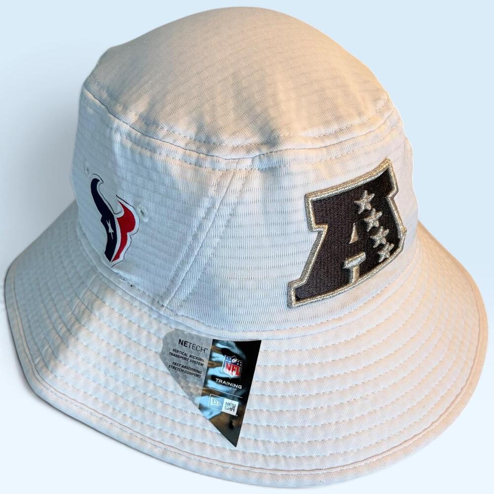 Houston Texans Hat Cap Bucket Mens One Size White NFL Football New Era NETECH